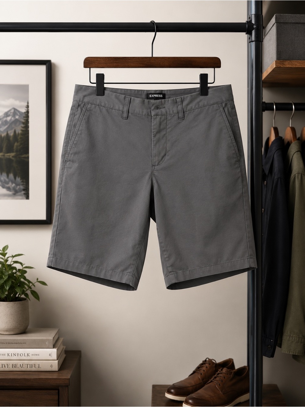 Express Gray Flat Front Chino Shorts